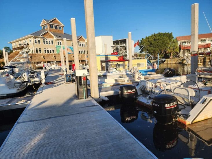 Wet Slips with boats parked at them at Steinhatchee Marina